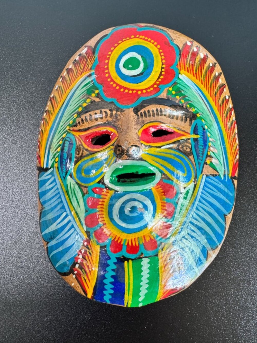 Vintage Yucatan Mexico Folk Art Ceramic Mask Hand Painted Wall Hanging 1989 - Picture 7 of 7